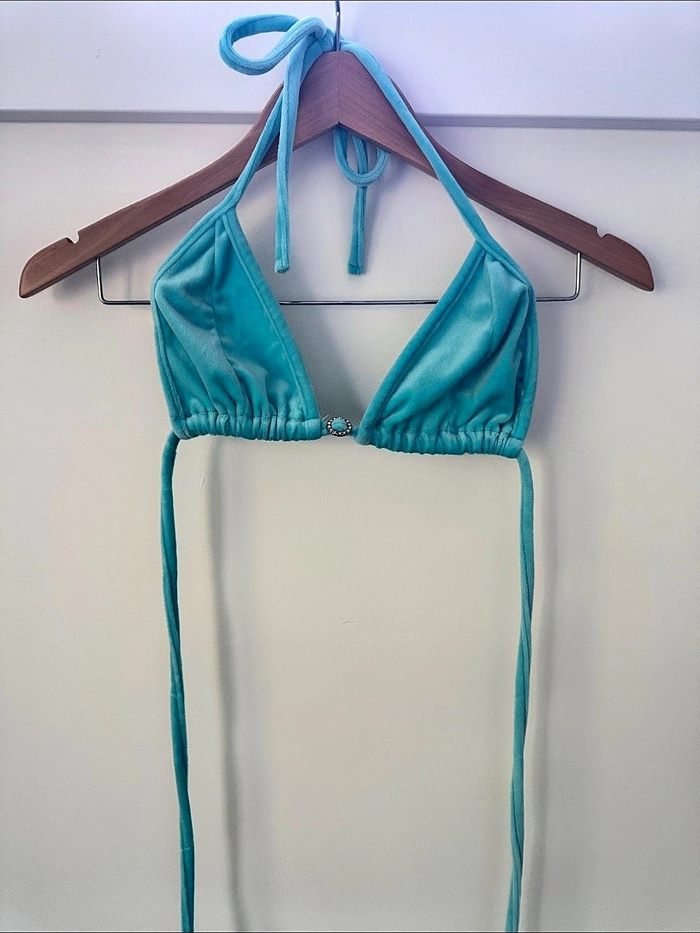 New Pink Velour 3-Piece Crop Top Set in Blue - Picture 5 of 9